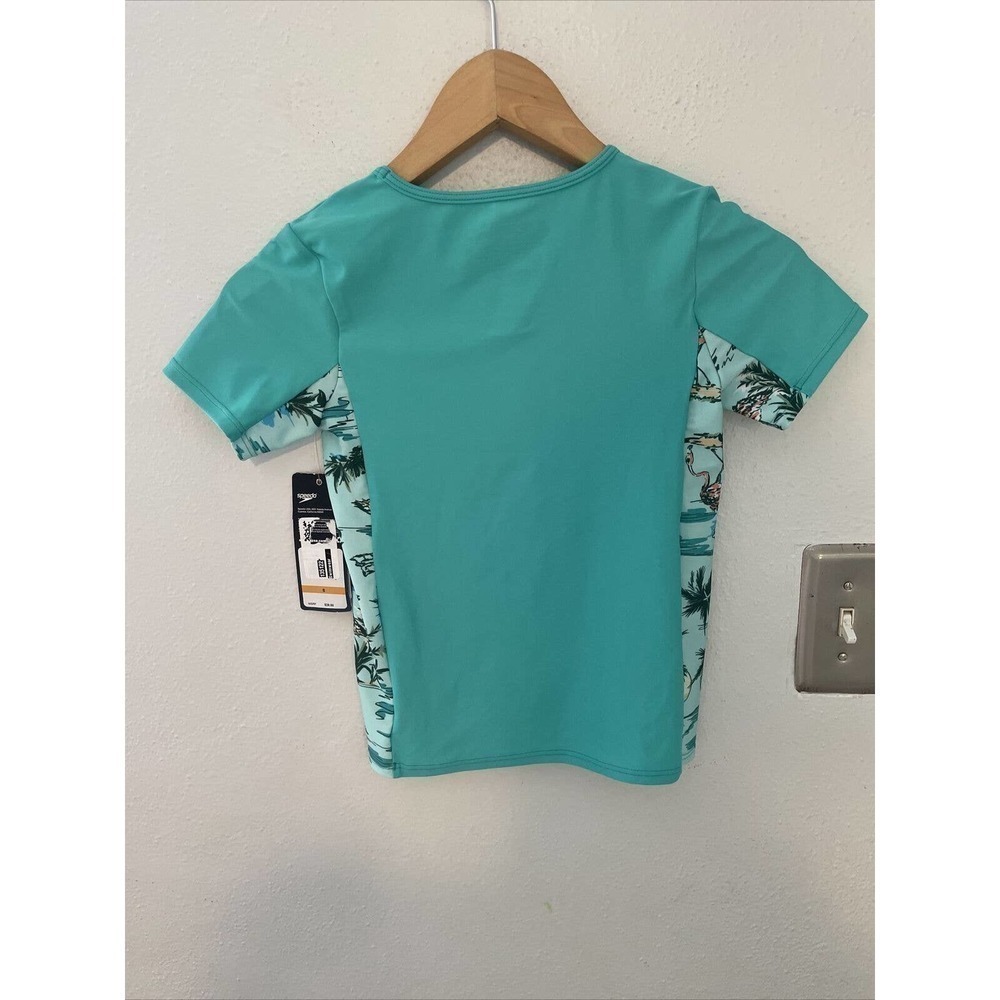speedo Girl's UV Swim Shirt Short Sleeve Printed Rashguard Small Aruba Blue - Picture 4 of 5